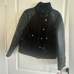 NWT DKNY Black Leather Like Varsity Jacket.  Size XS